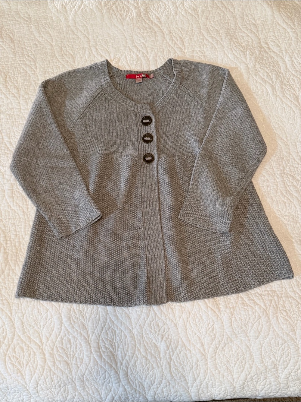 Boden Gray Babydoll Cardigan 8 Cashmere Angora Blend Swing Preppy 3/4 Sleeve